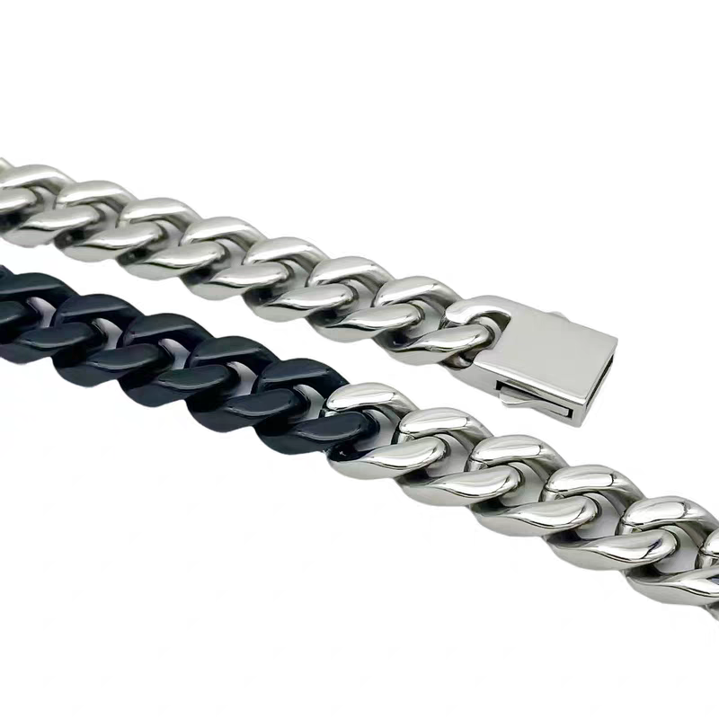 13mm Titanium Steel Lacquered Two-color Cuban Chains