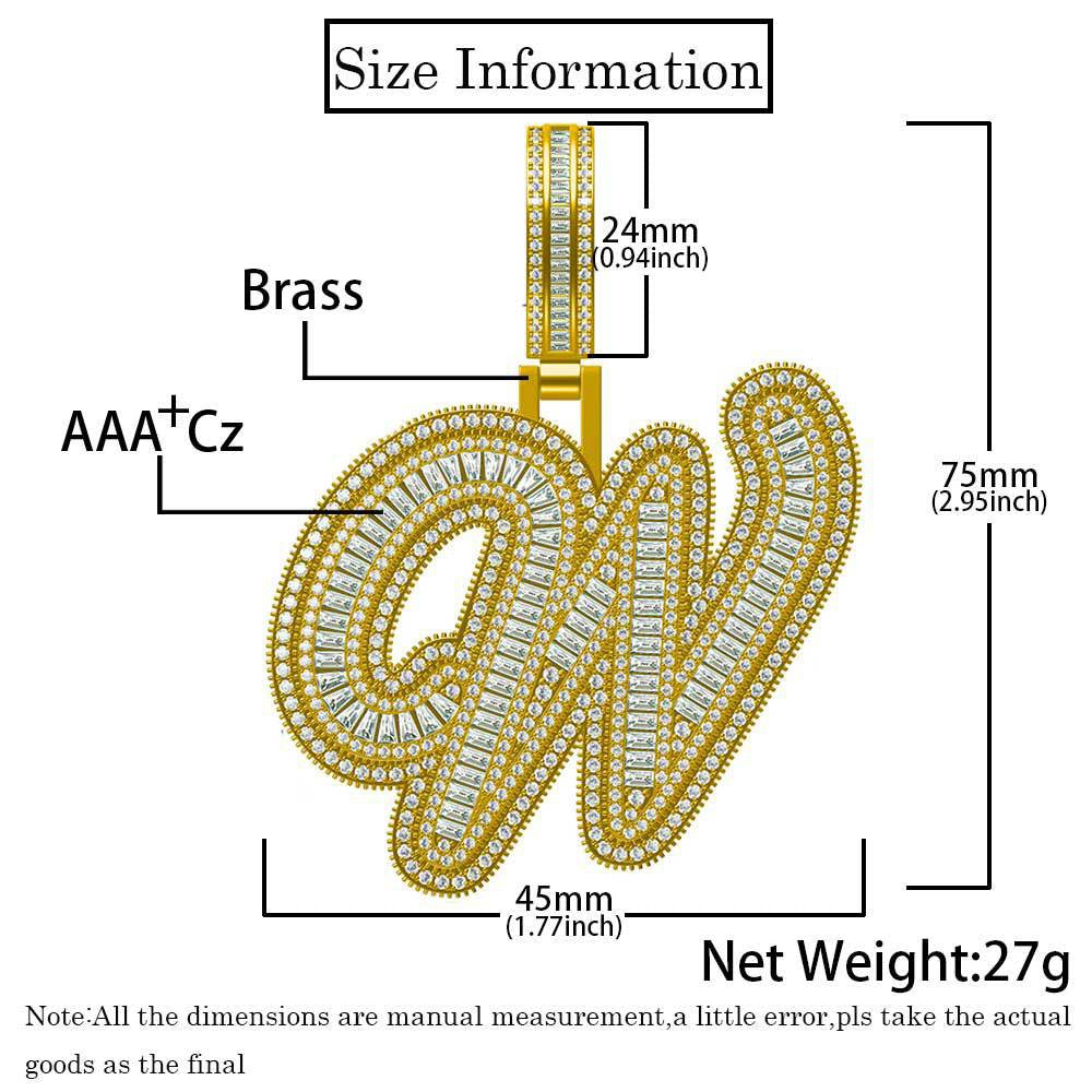 Giant Iced A-Z Baguette Letter Pendant