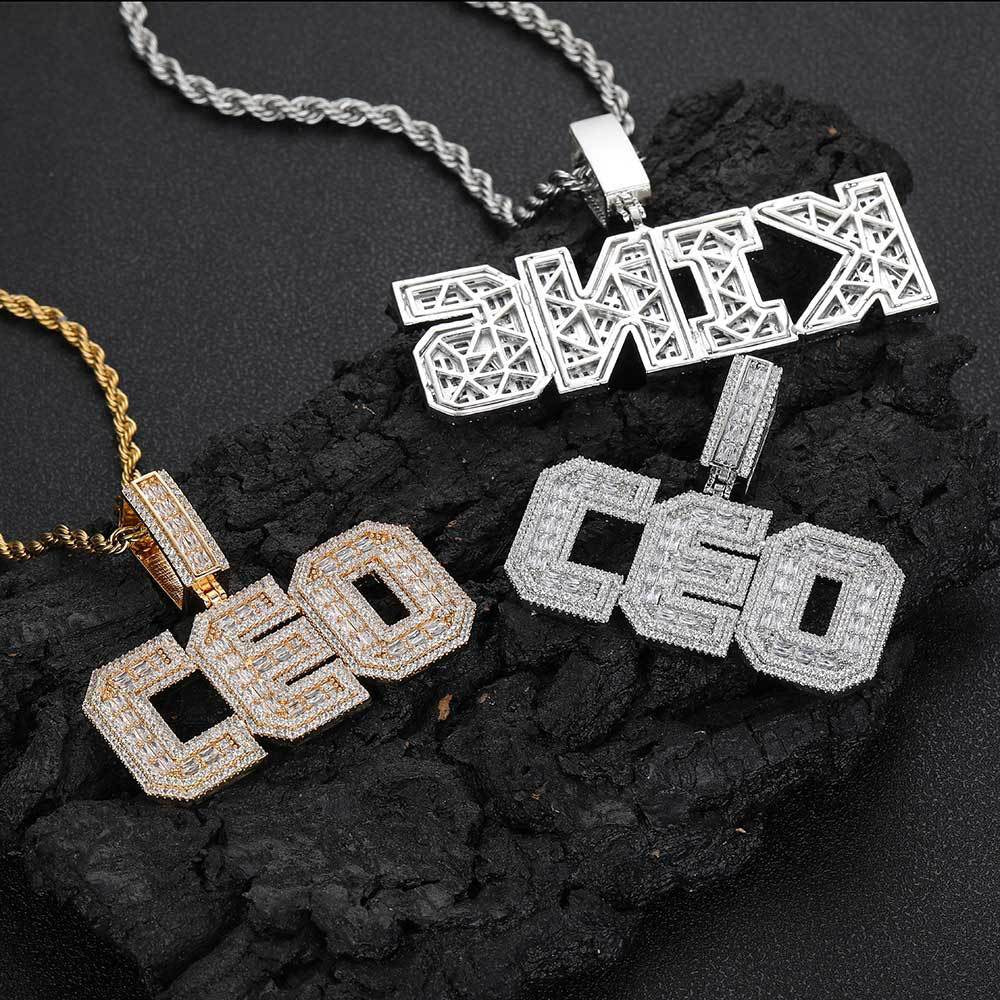 Iced A-Z Baguette Letter Pendant
