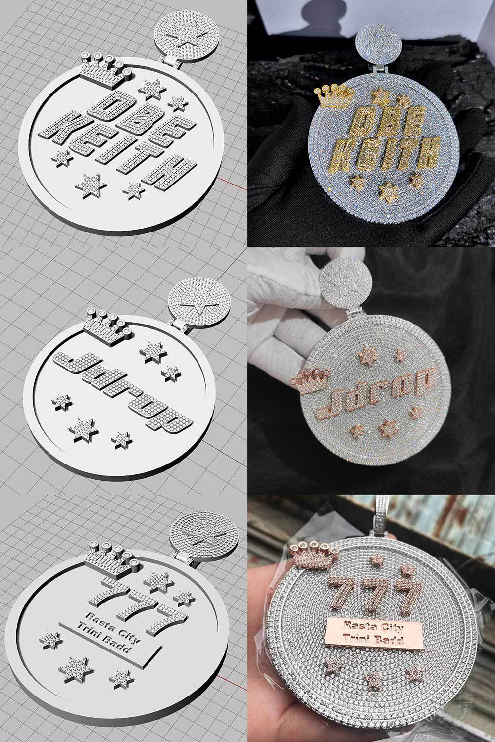 Iced Out Custom Letters With Star & Crown Round Pendant