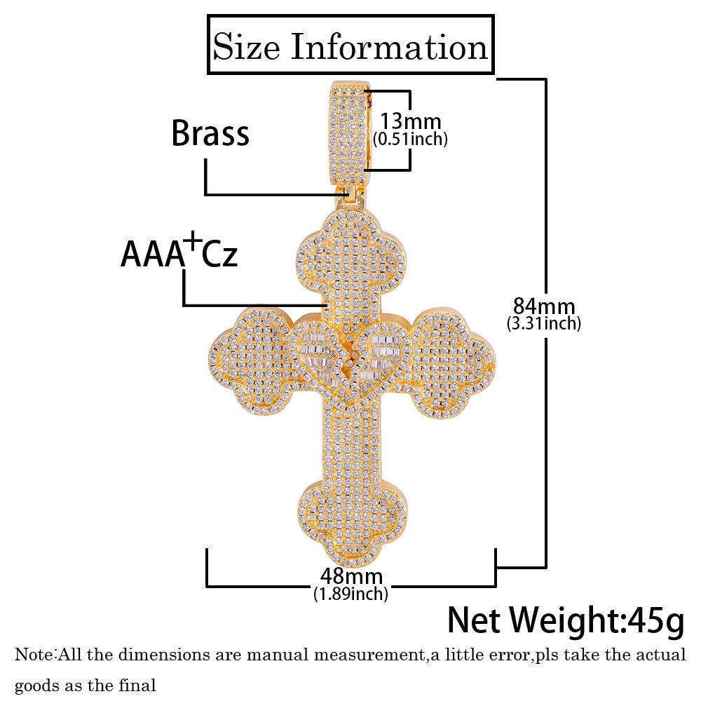 Iced Broken Baguette Heart Cross Pendant
