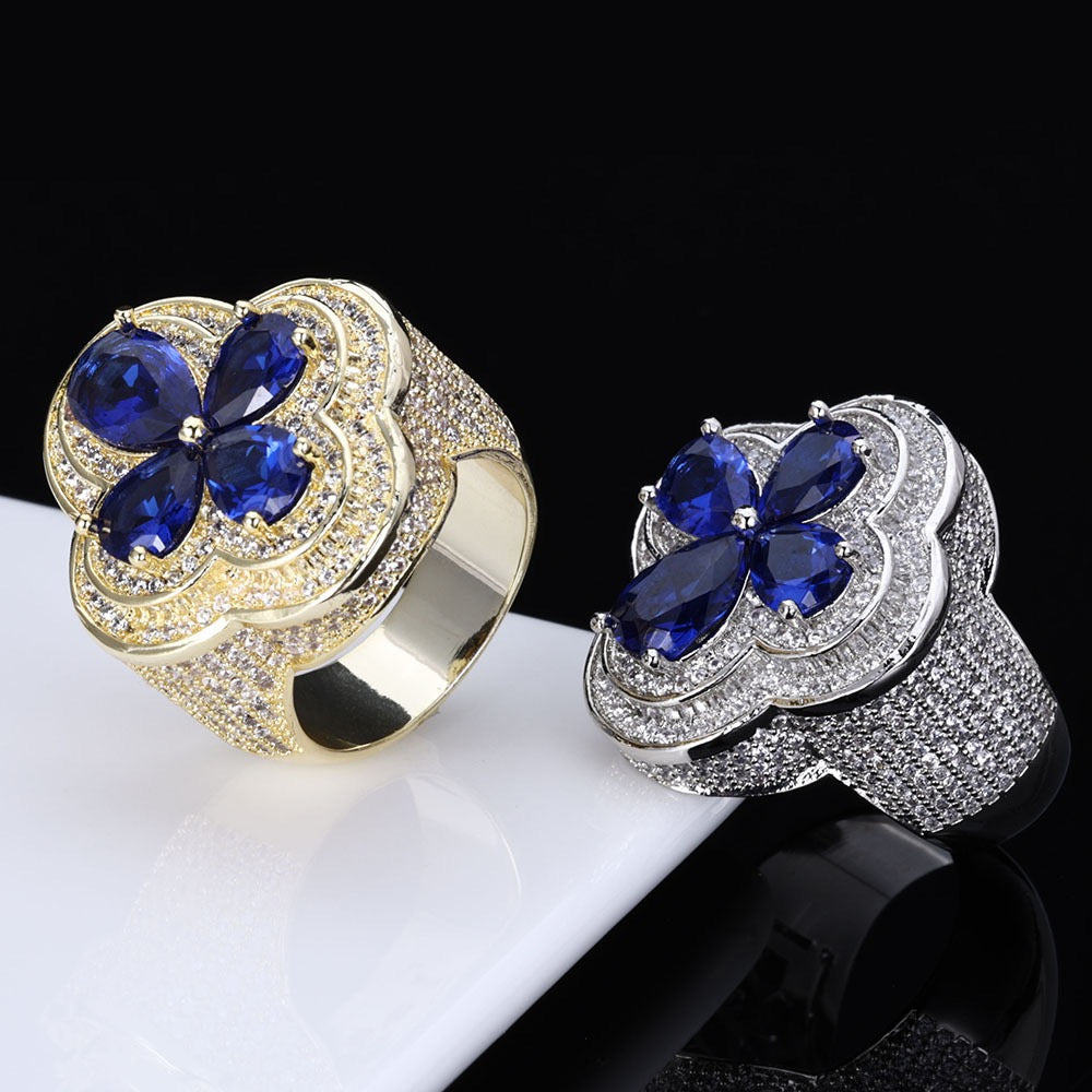 925S & Moissanite Blue Flower Ring