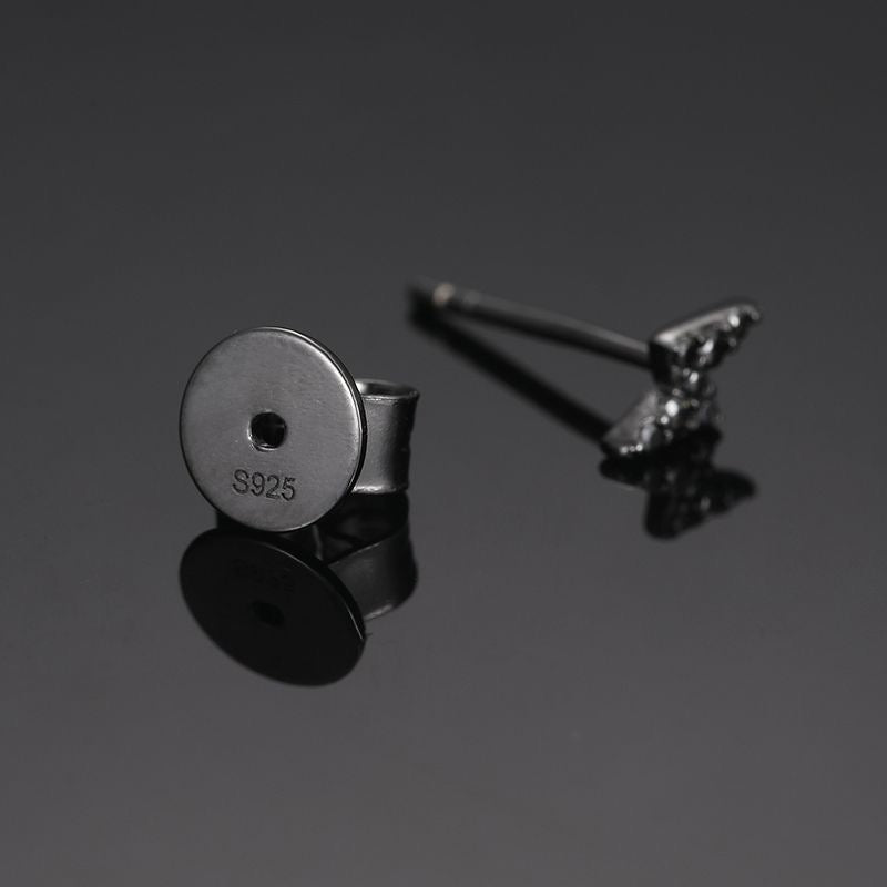 925S & Moissanite Lightning Stud Earrings in Black