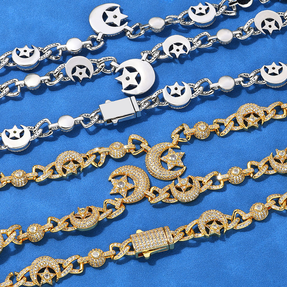 10mm Iced Moon and Star Bracelet