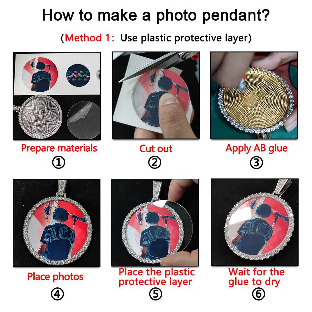 Iced Heart-shaped Custom Picture Pendant