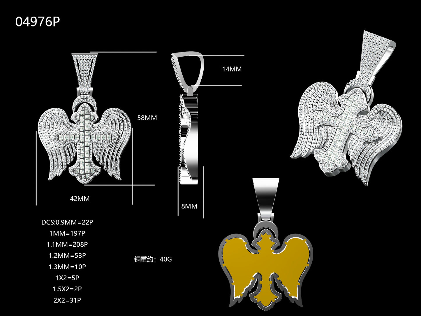 Iced Cross With Angle Wings Pendant