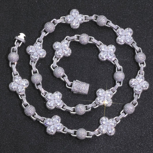 10mm Iced Four-Leaf Clover & balls Cuban Chains