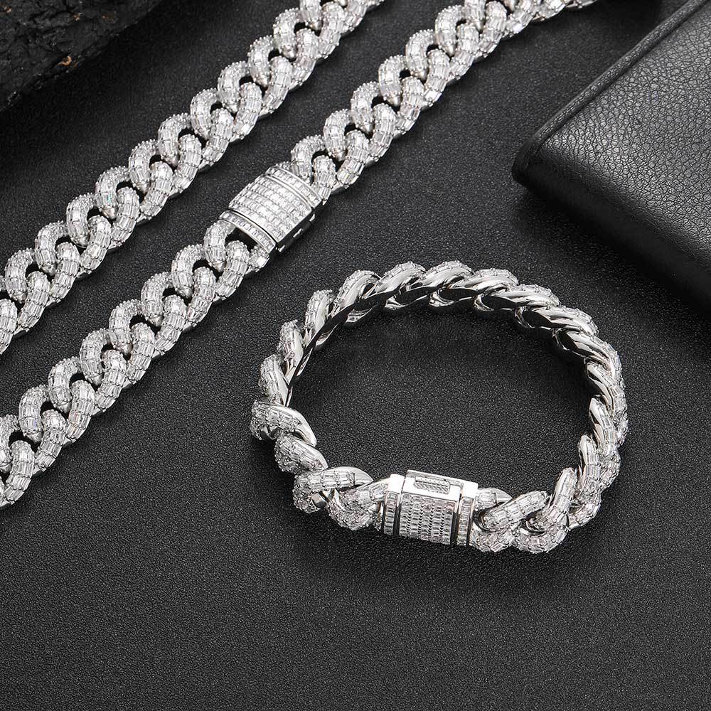 15mm Iced Three-Row Cuban Link Bracelet