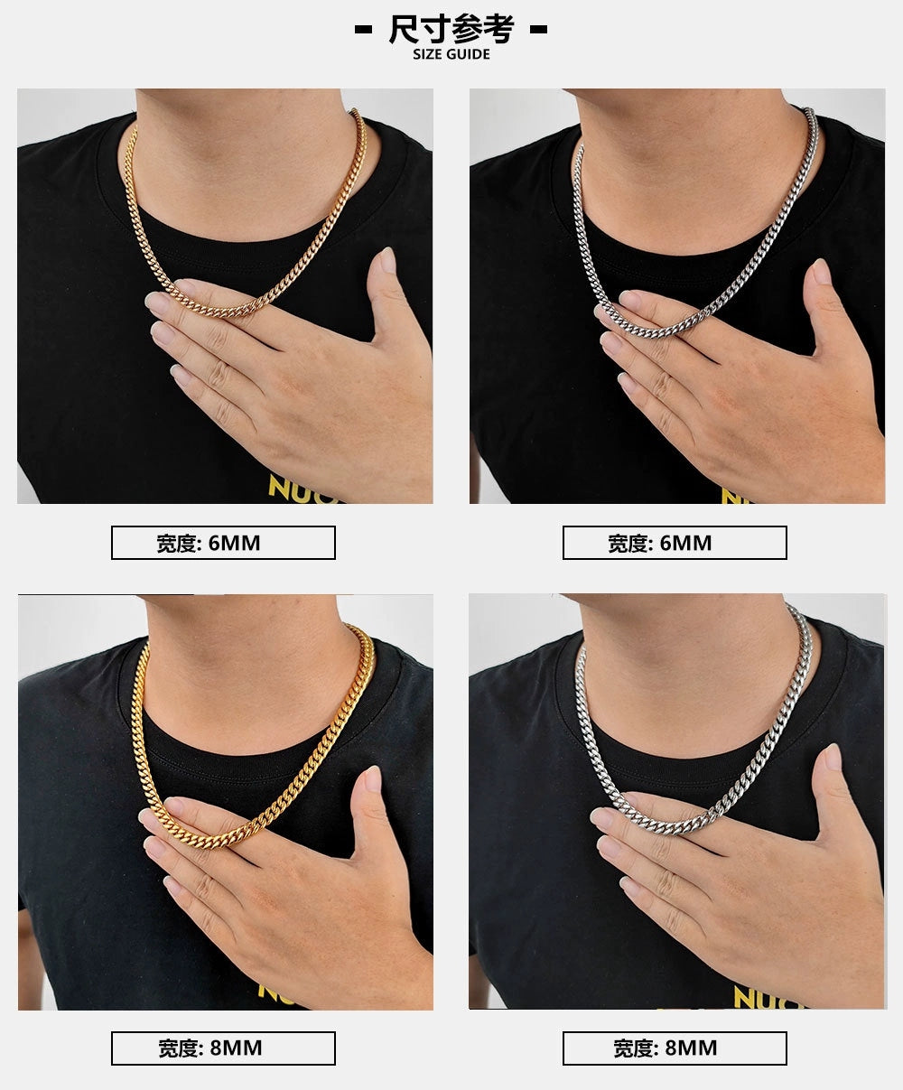 6mm/8mm/10mm/12mm/14mm/16mm/18mm Titanium steel Cuban Link Chains In Gold/ Sliver