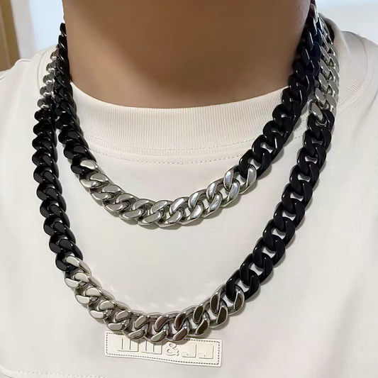 13mm Titanium Steel Lacquered Two-color Cuban Chains