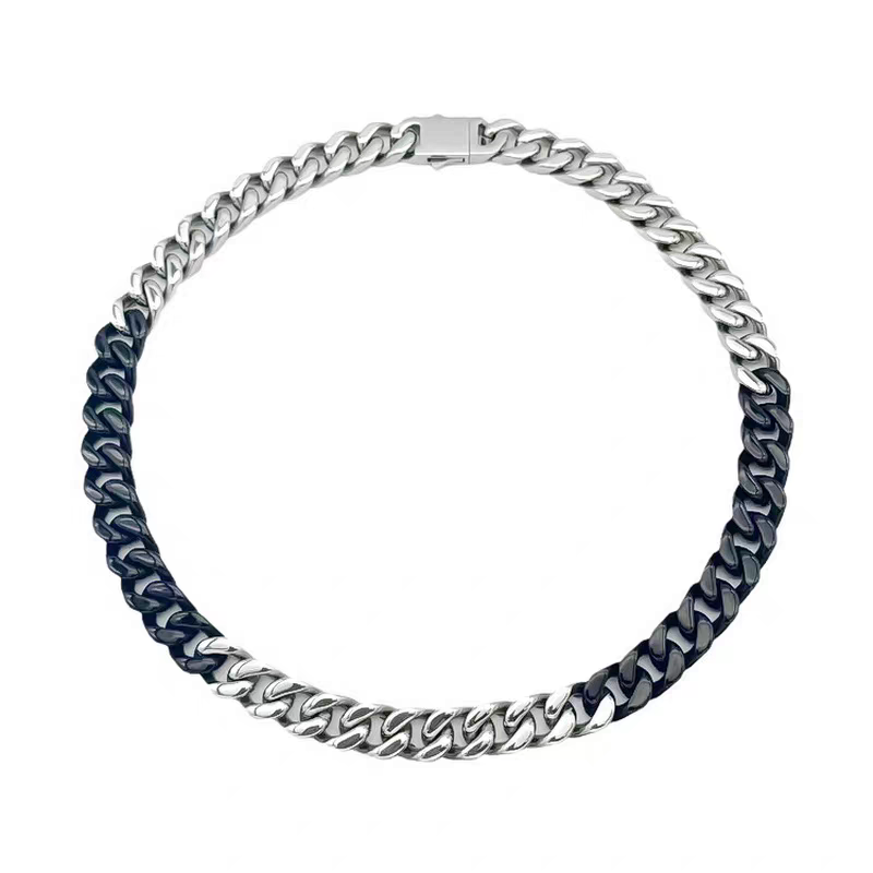 13mm Titanium Steel Lacquered Two-color Cuban Chains