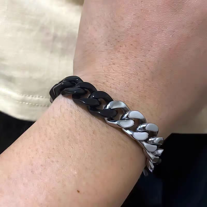 13mm Titanium Steel Lacquered Two-color Cuban Bracelet
