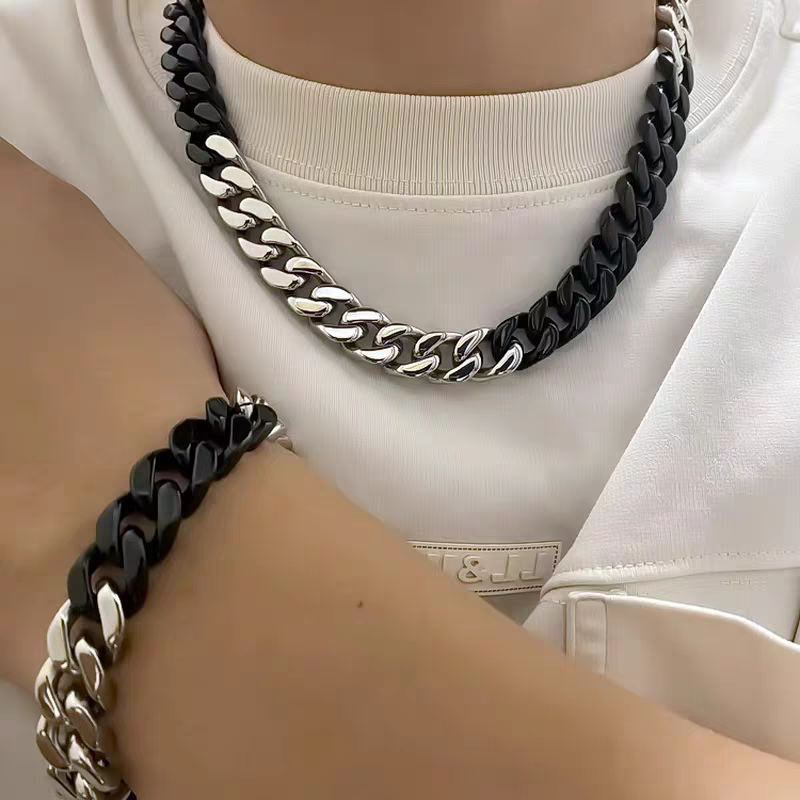 13mm Titanium Steel Lacquered Two-color Cuban Bracelet