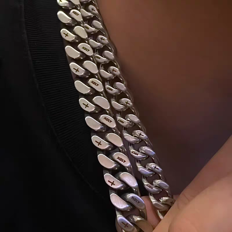 10mm/ 12mm Frosted Christian Holy Cross Stainless Steel Cuban Chains