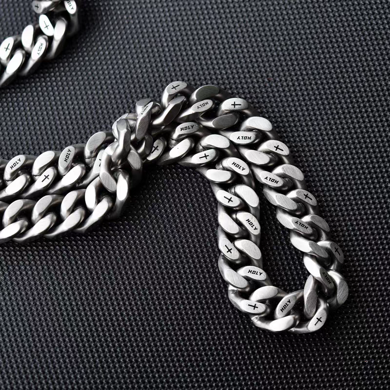 10mm/ 12mm Frosted Christian Holy Cross Stainless Steel Cuban Chains