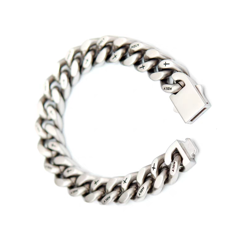 10mm/ 12mm Frosted Christian Holy Cross Stainless Steel Cuban Bracelet