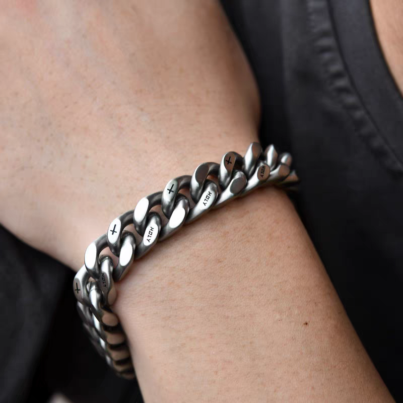 10mm/ 12mm Frosted Christian Holy Cross Stainless Steel Cuban Bracelet