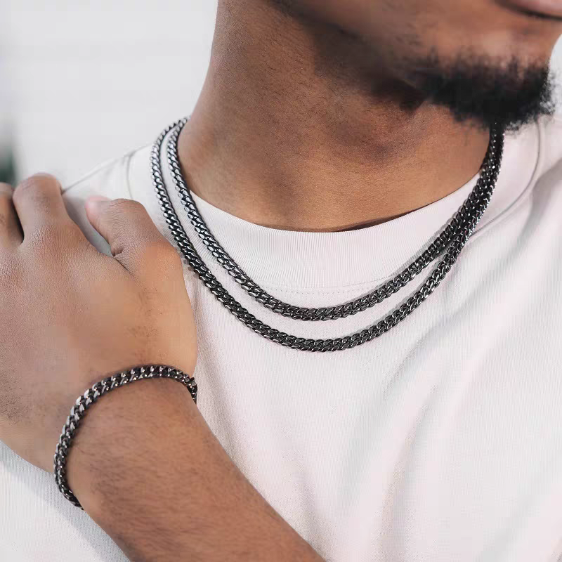 6mm Stainless Steel Cuban Bracelet in Black