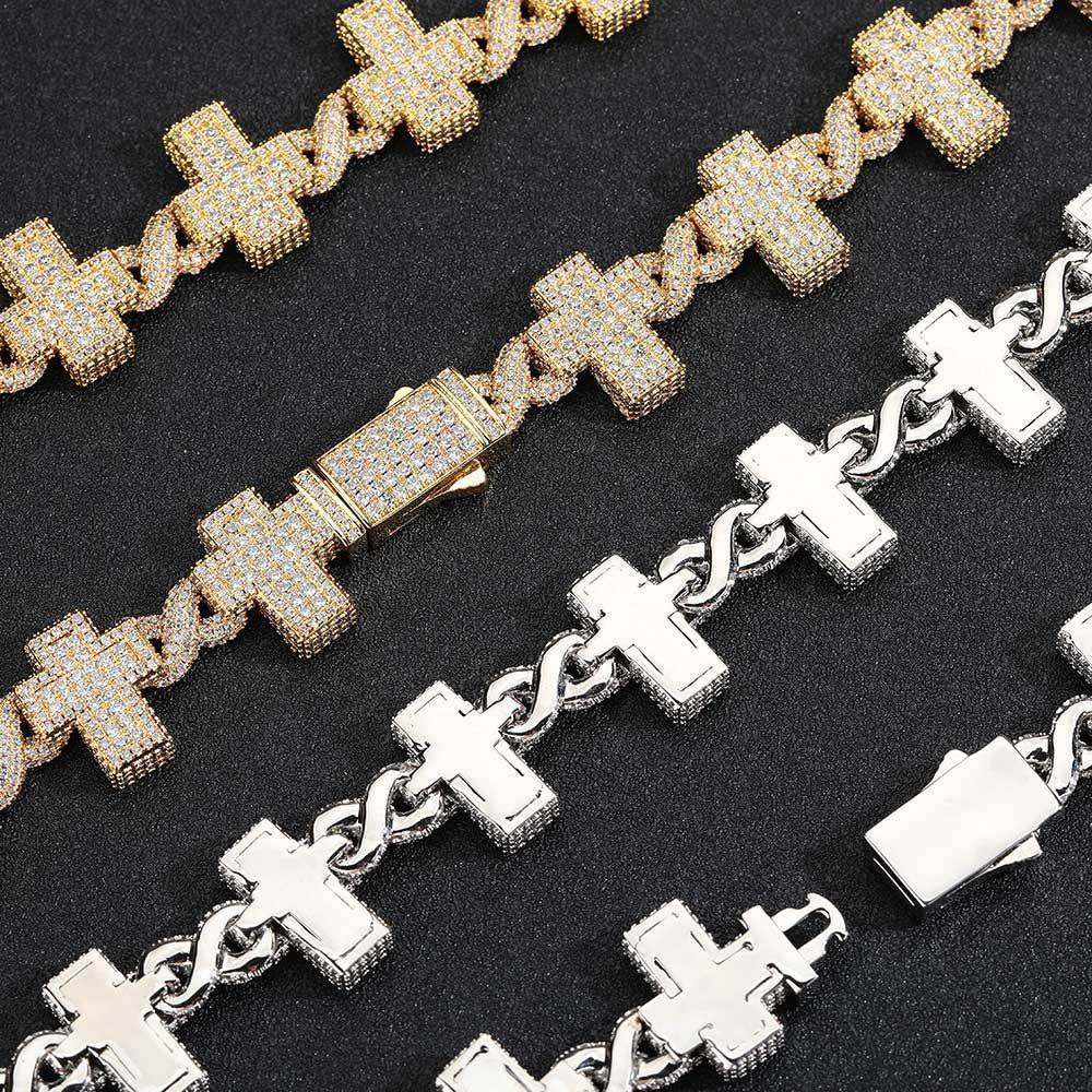 17mm Iced Cross Link Bracelet