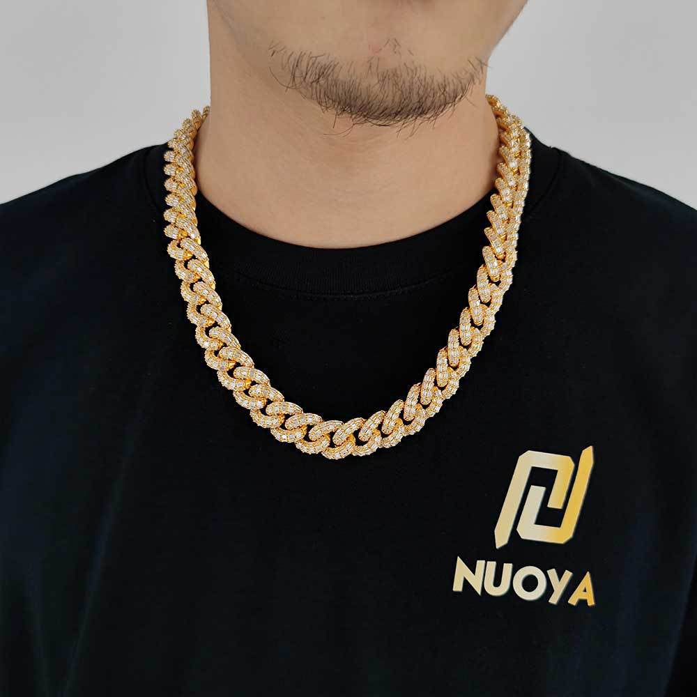 15mm Iced Three-Row Cuban Link Chains