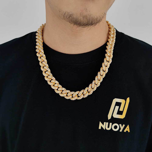15mm Iced Three-Row Cuban Link Chains