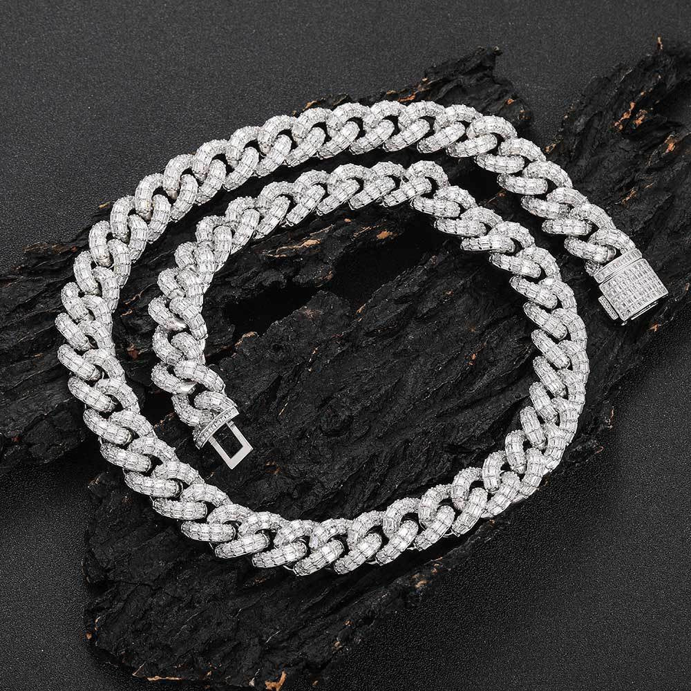 15mm Iced Three-Row Cuban Link Chains