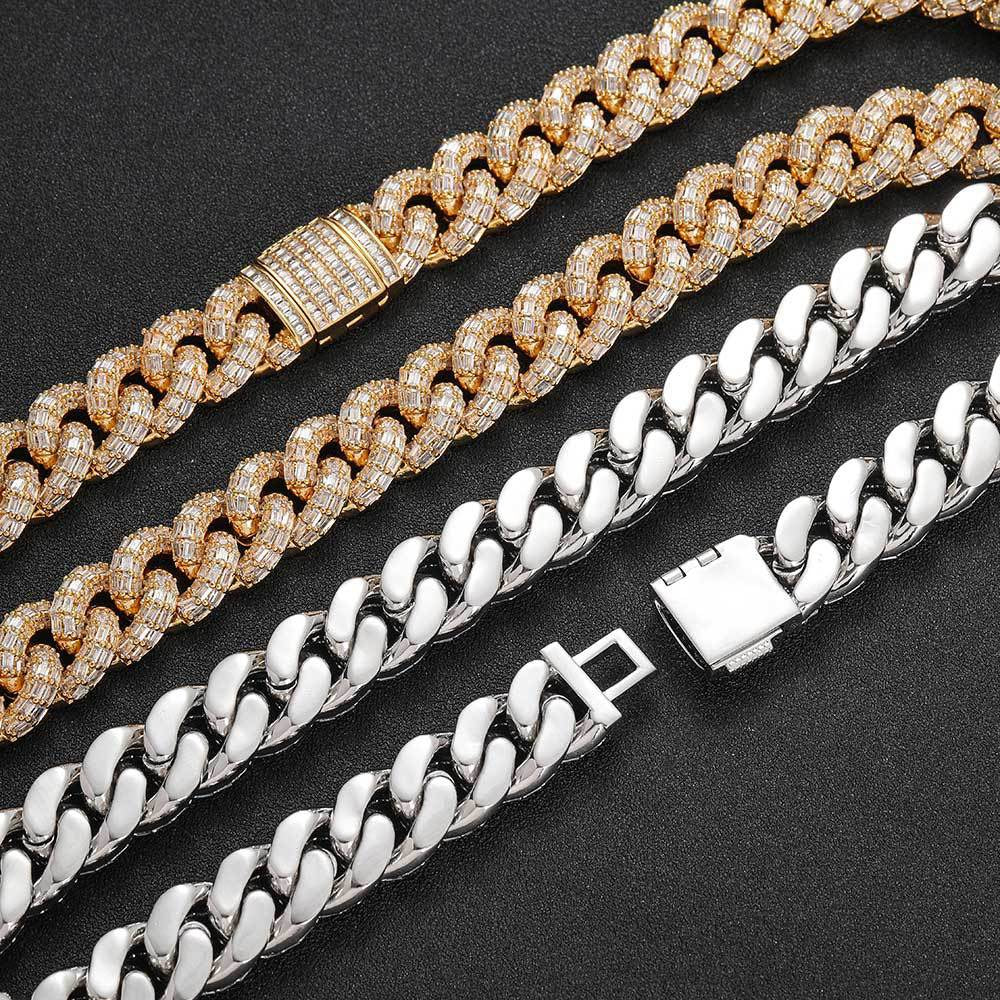 15mm Iced Three-Row Cuban Link Chains