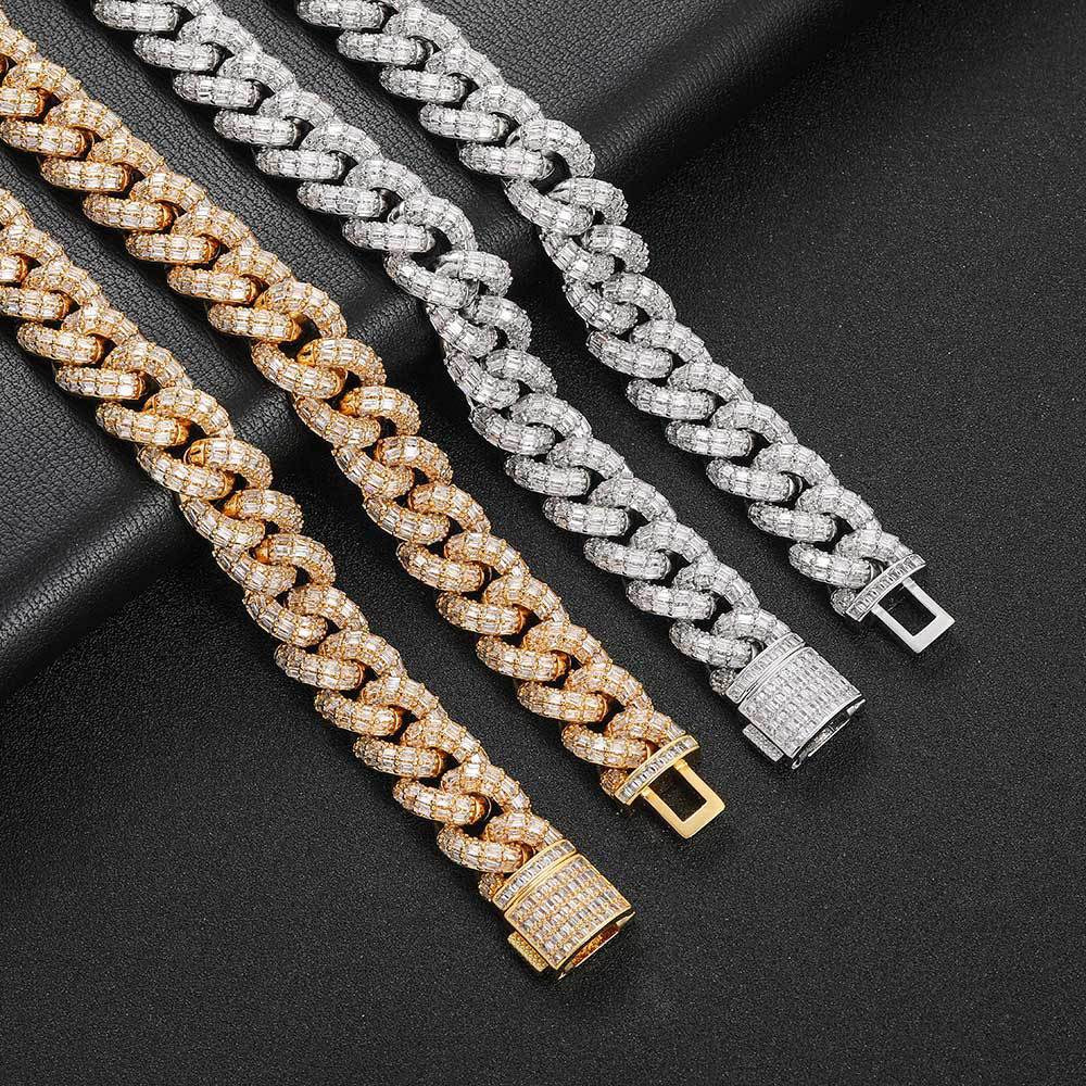 15mm Iced Three-Row Cuban Link Chains