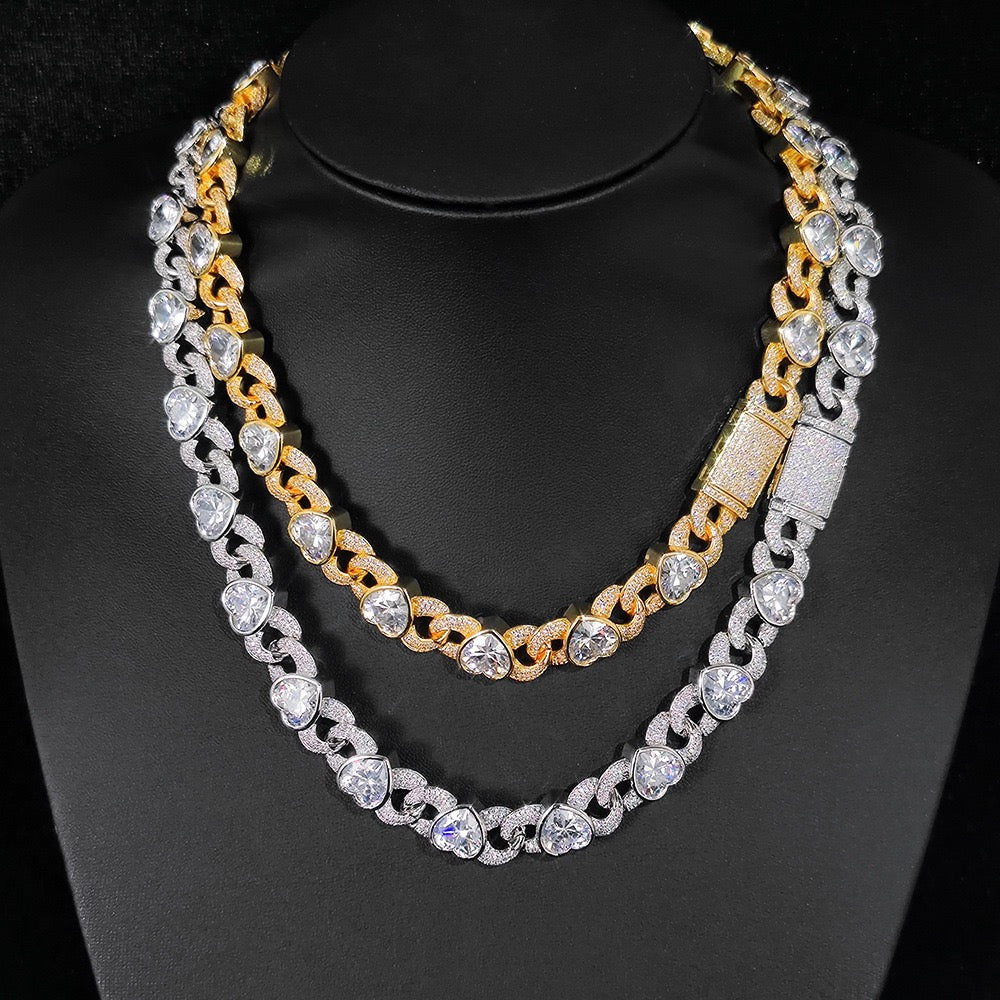 12mm Iced Heart Cuban Chains