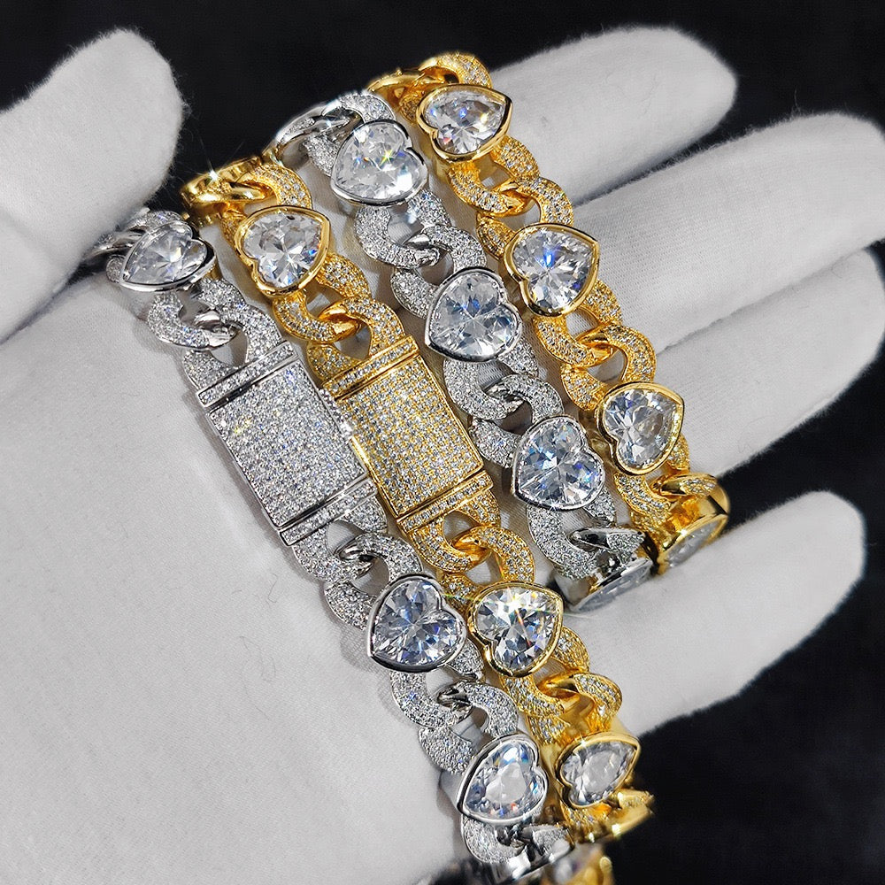 12mm Iced Heart Cuban Chains