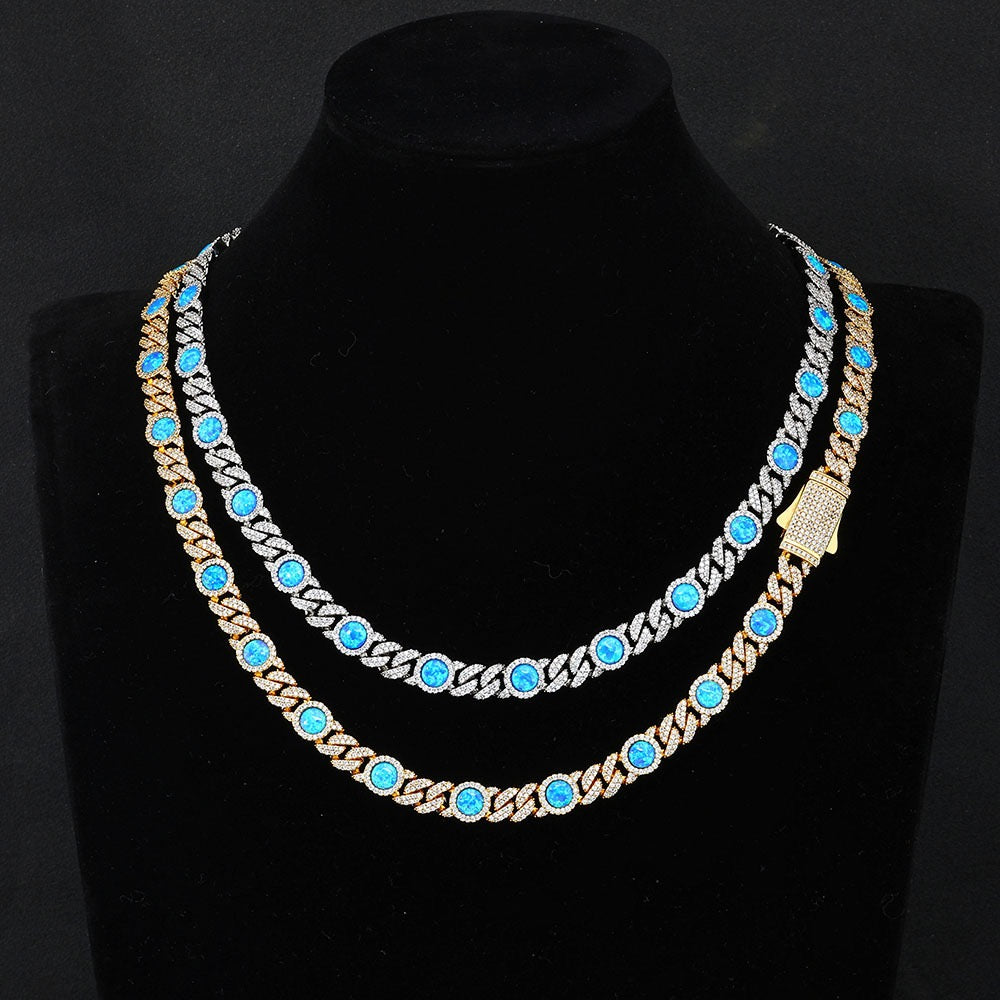 8mm Iced Blue Daimonds Cuban Link Chains