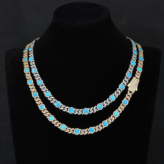 8mm Iced Blue Daimonds Cuban Link Chains