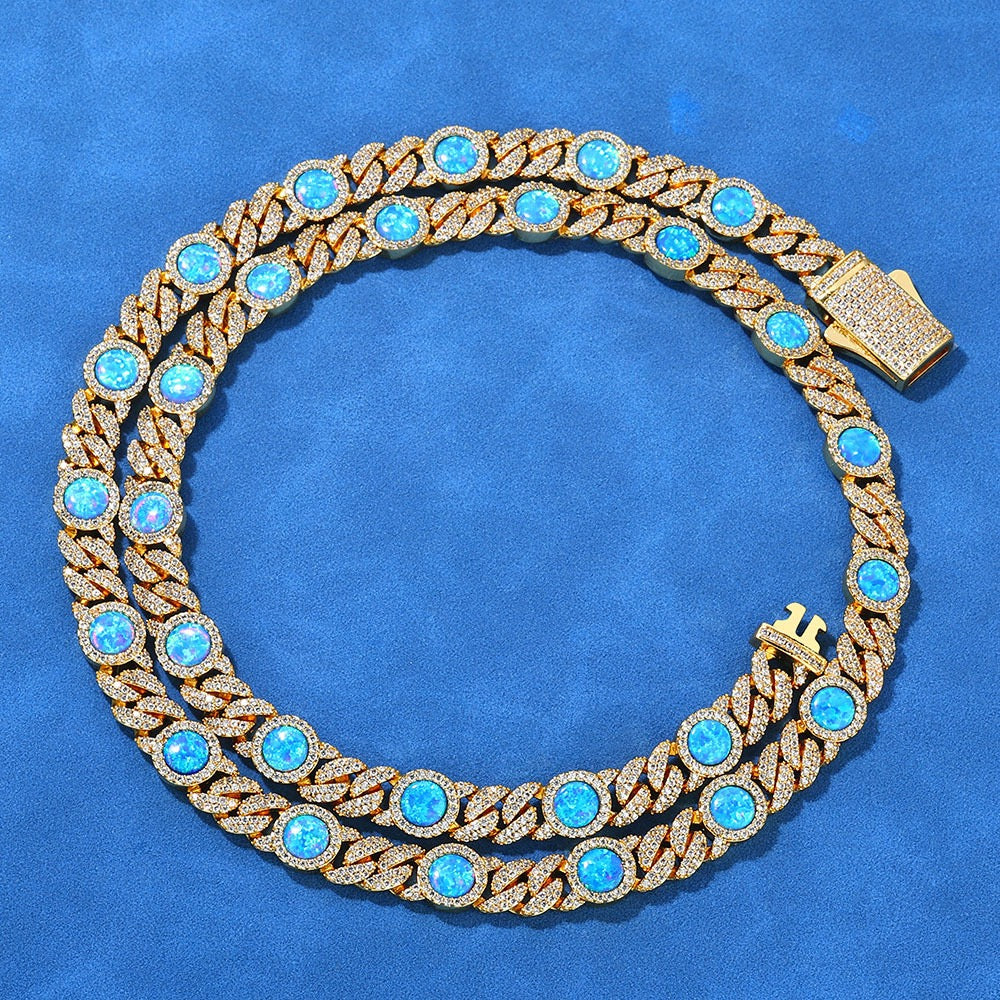 8mm Iced Blue Daimonds Cuban Link Chains