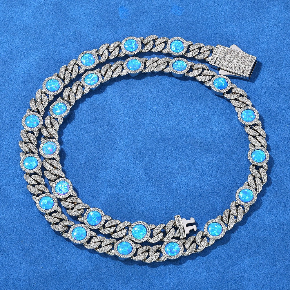 8mm Iced Blue Daimonds Cuban Link Chains