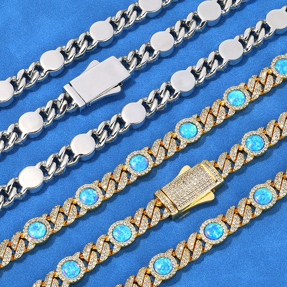 8mm Iced Blue Daimonds Cuban Link Bracelet