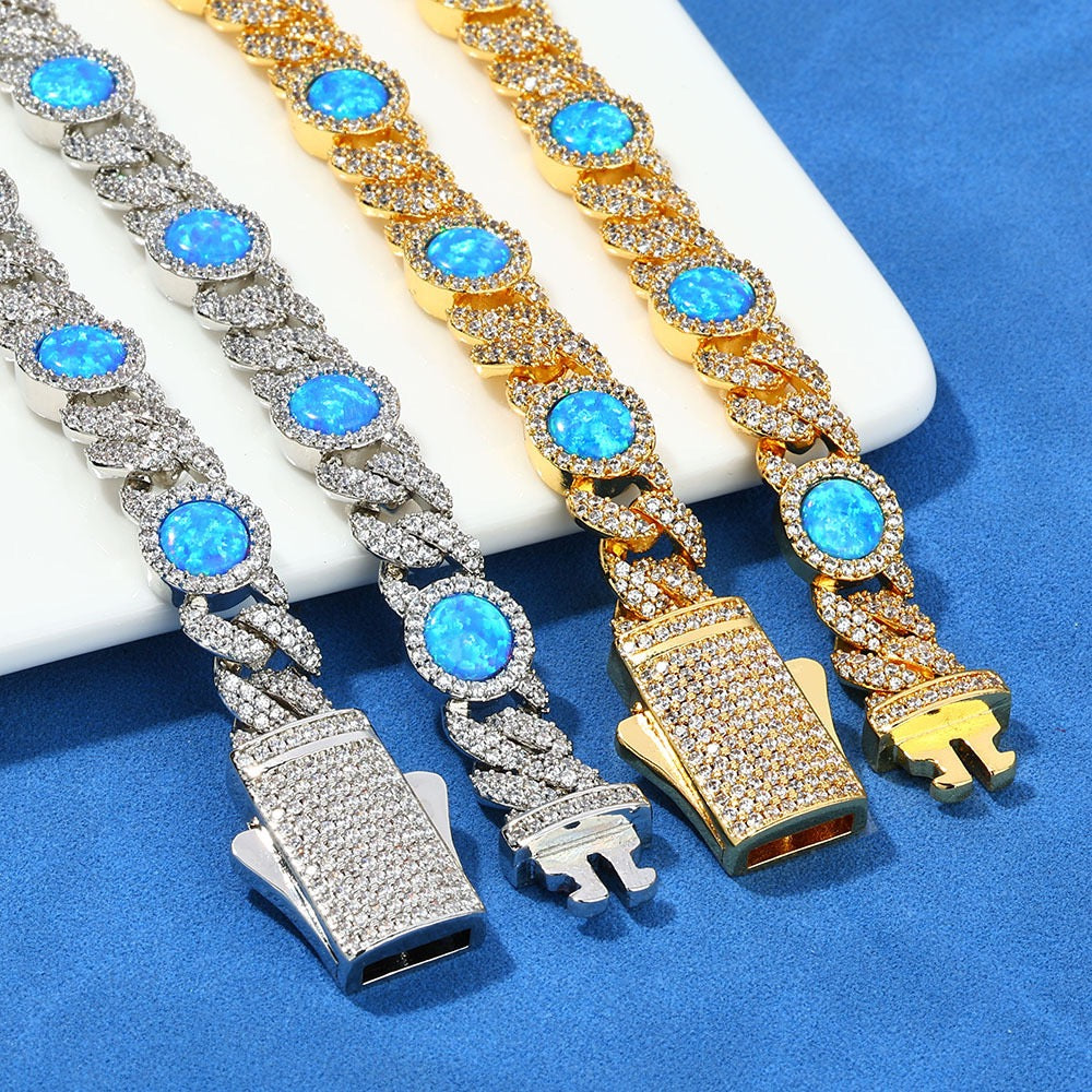 8mm Iced Blue Daimonds Cuban Link Bracelet