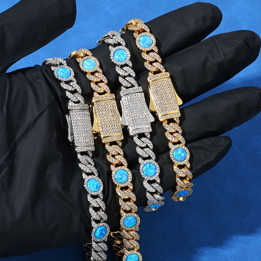 8mm Iced Blue Daimonds Cuban Link Chains