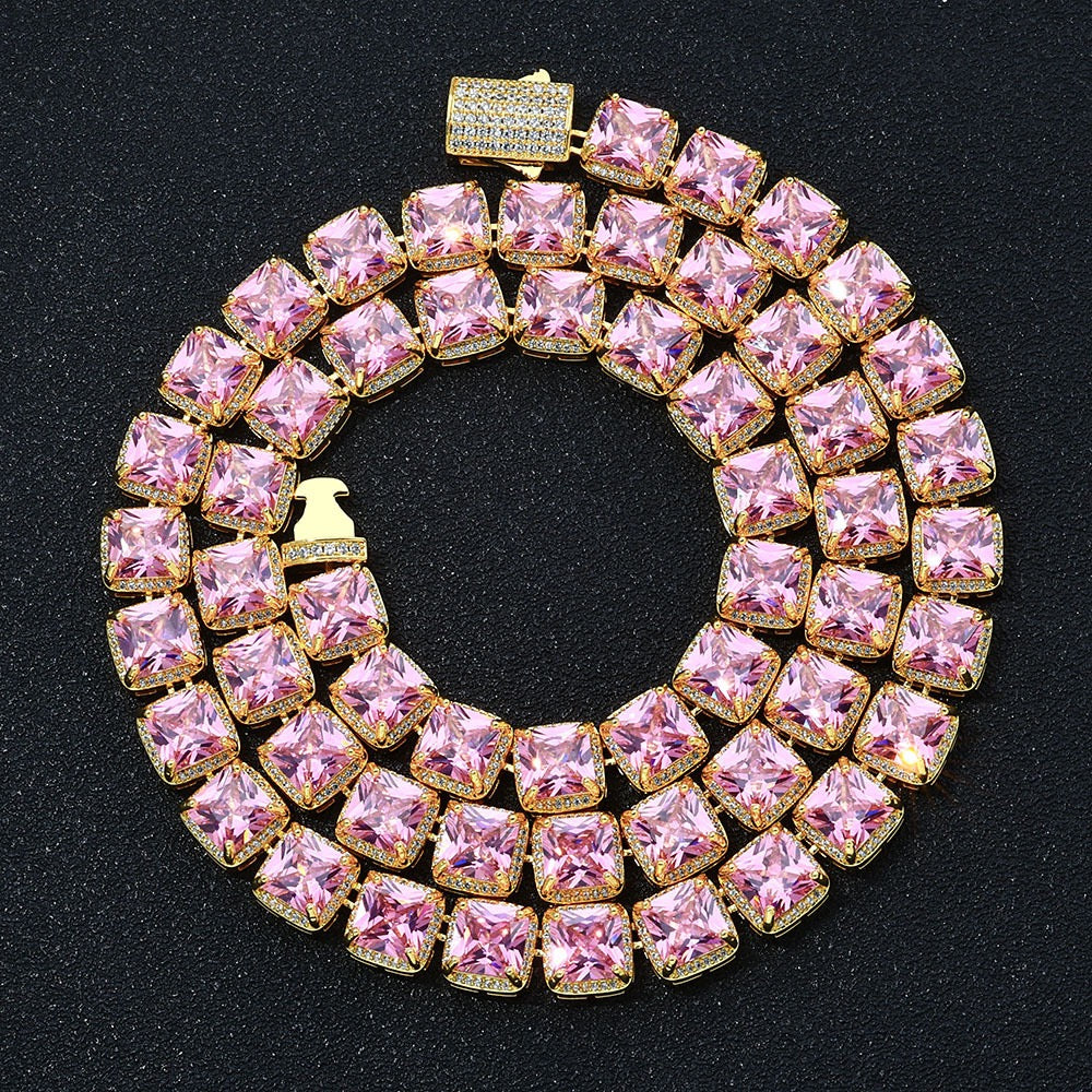 10mm Pink Stones Clustered Tennis Chains