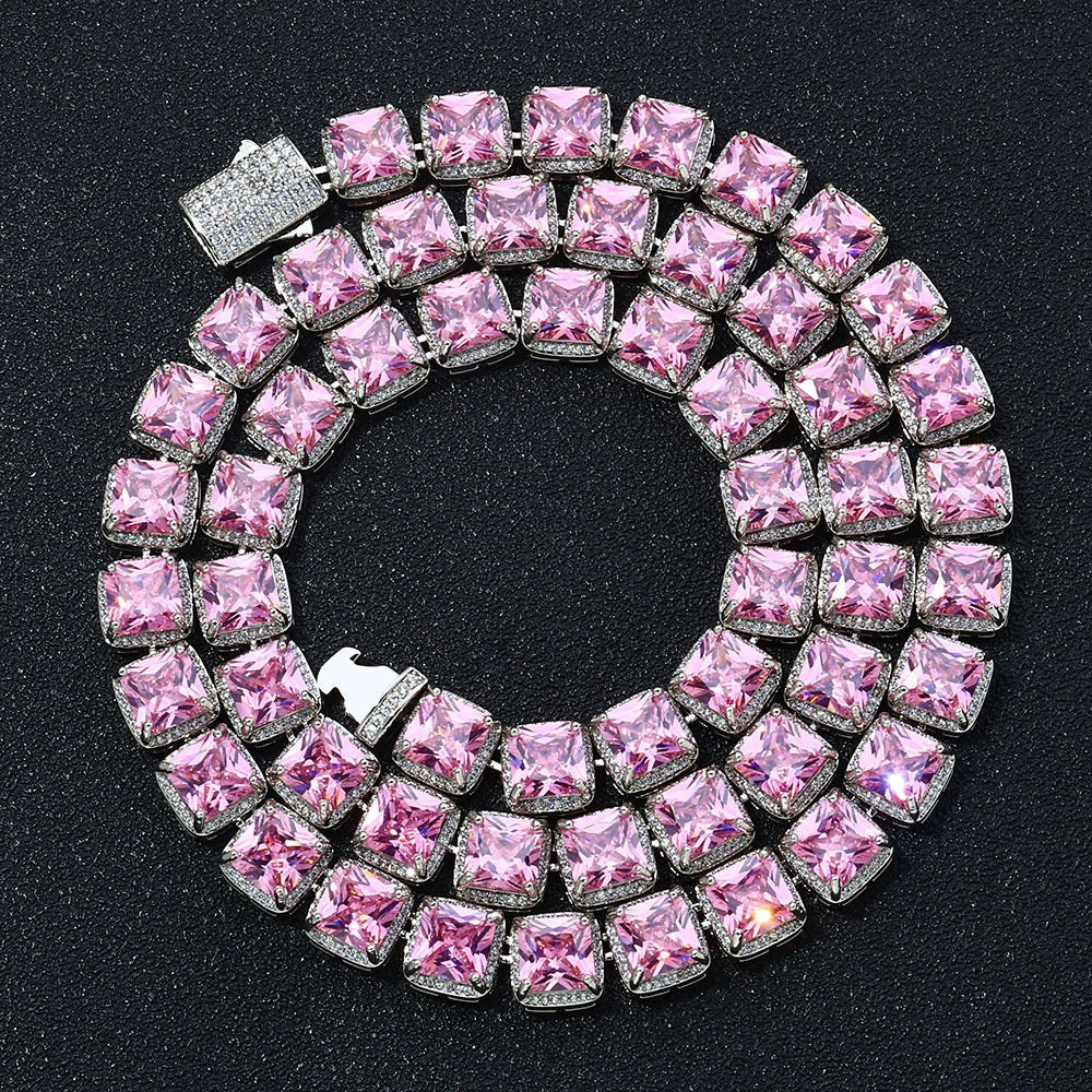 10mm Pink Stones Clustered Tennis Chains
