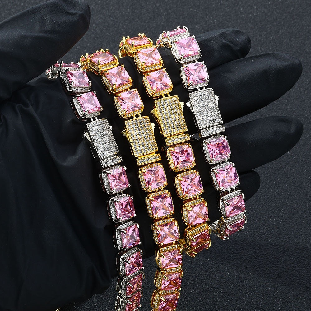 10mm Pink Stones Clustered Tennis Chains