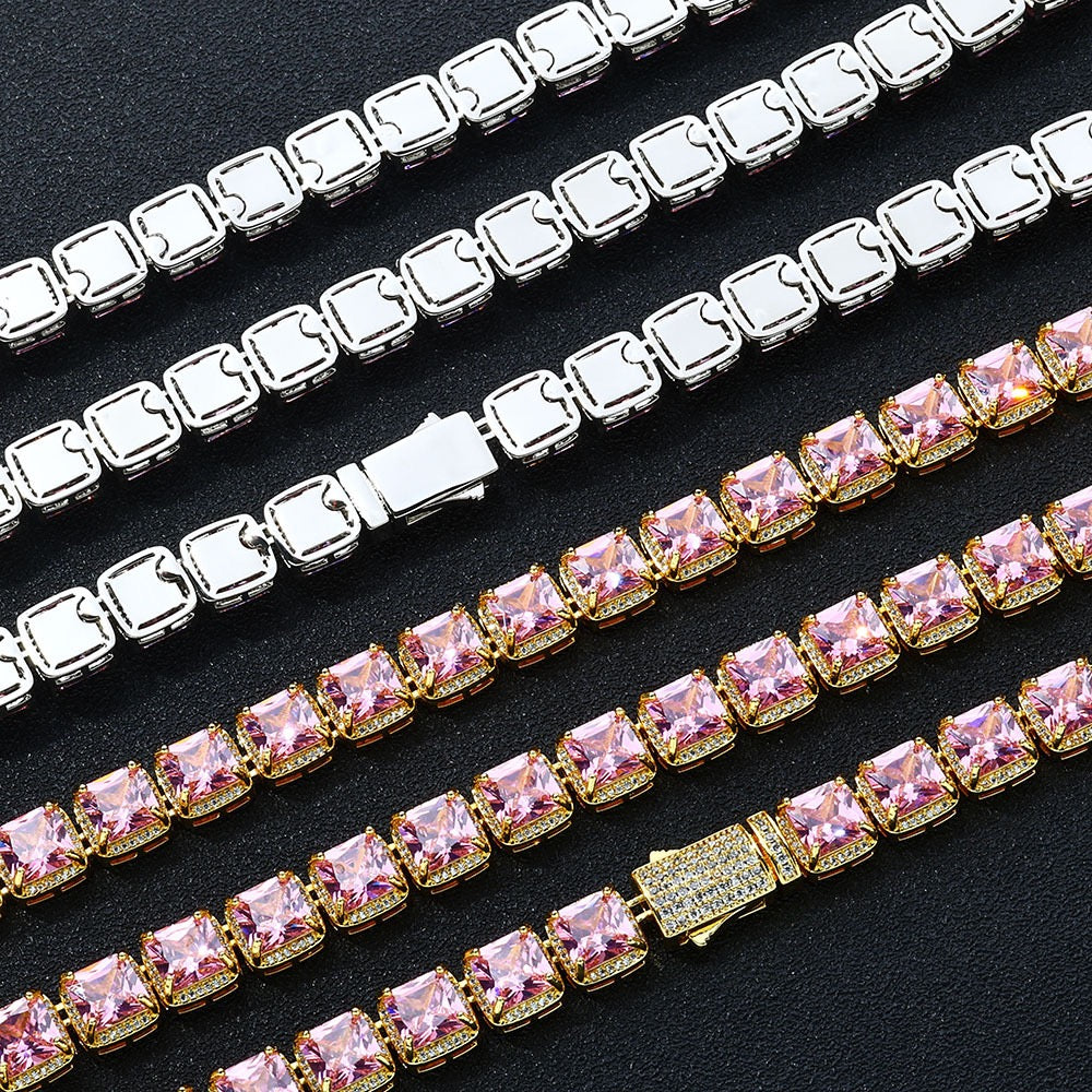 10mm Pink Stones Clustered Tennis Chains