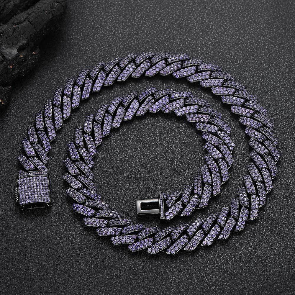15mm Purple Iced Cuban Link Chains