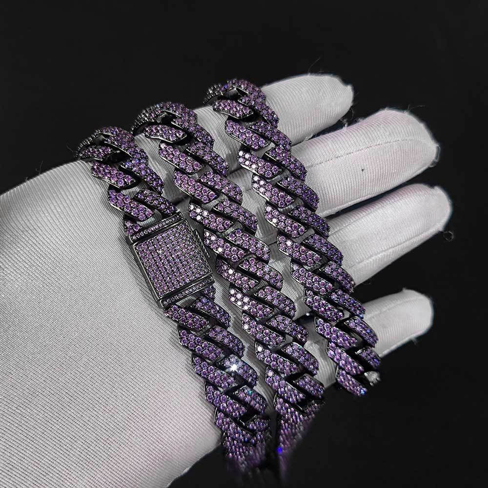15mm Purple Iced Cuban Link Bracelet