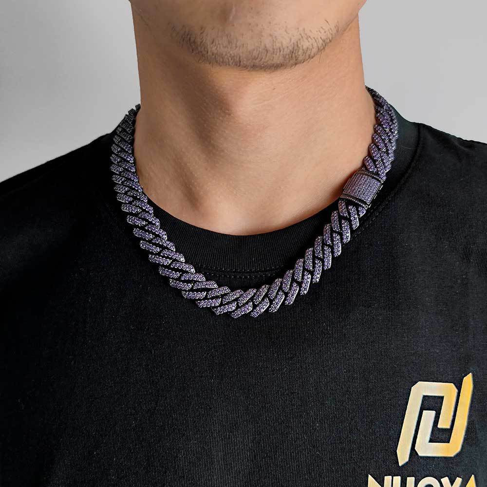 15mm Purple Iced Cuban Link Chains