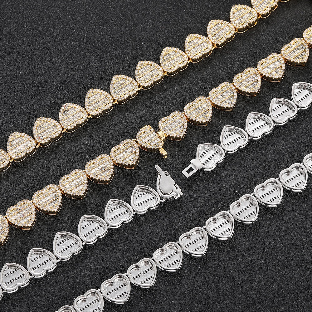 12mm Heart Iced Link Chains