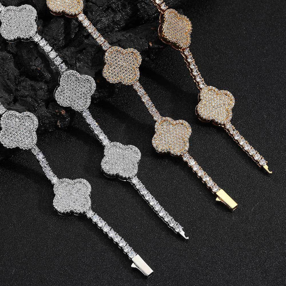 3.5mm Iced Four-Leaf Clover Cuban Chains