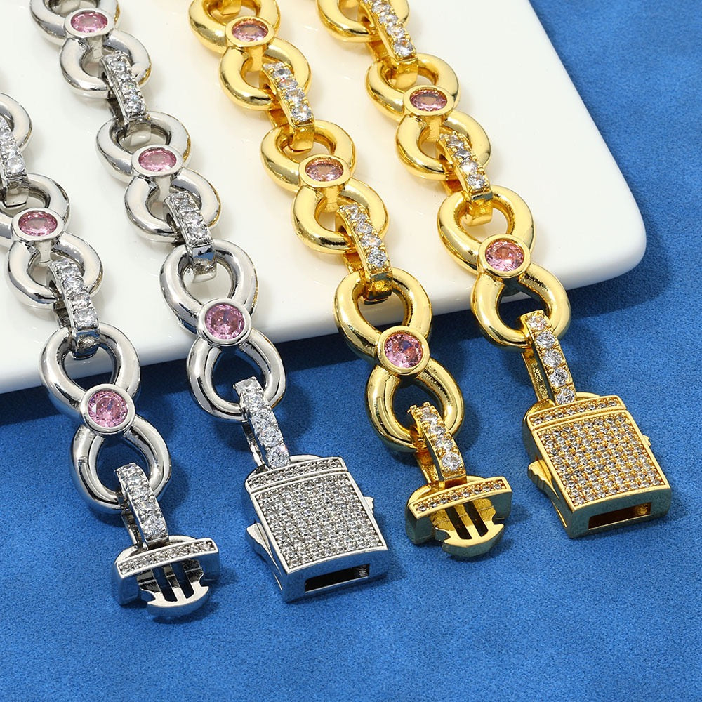 12mm Pink Daimonds With Infinity Cuban Bracelet