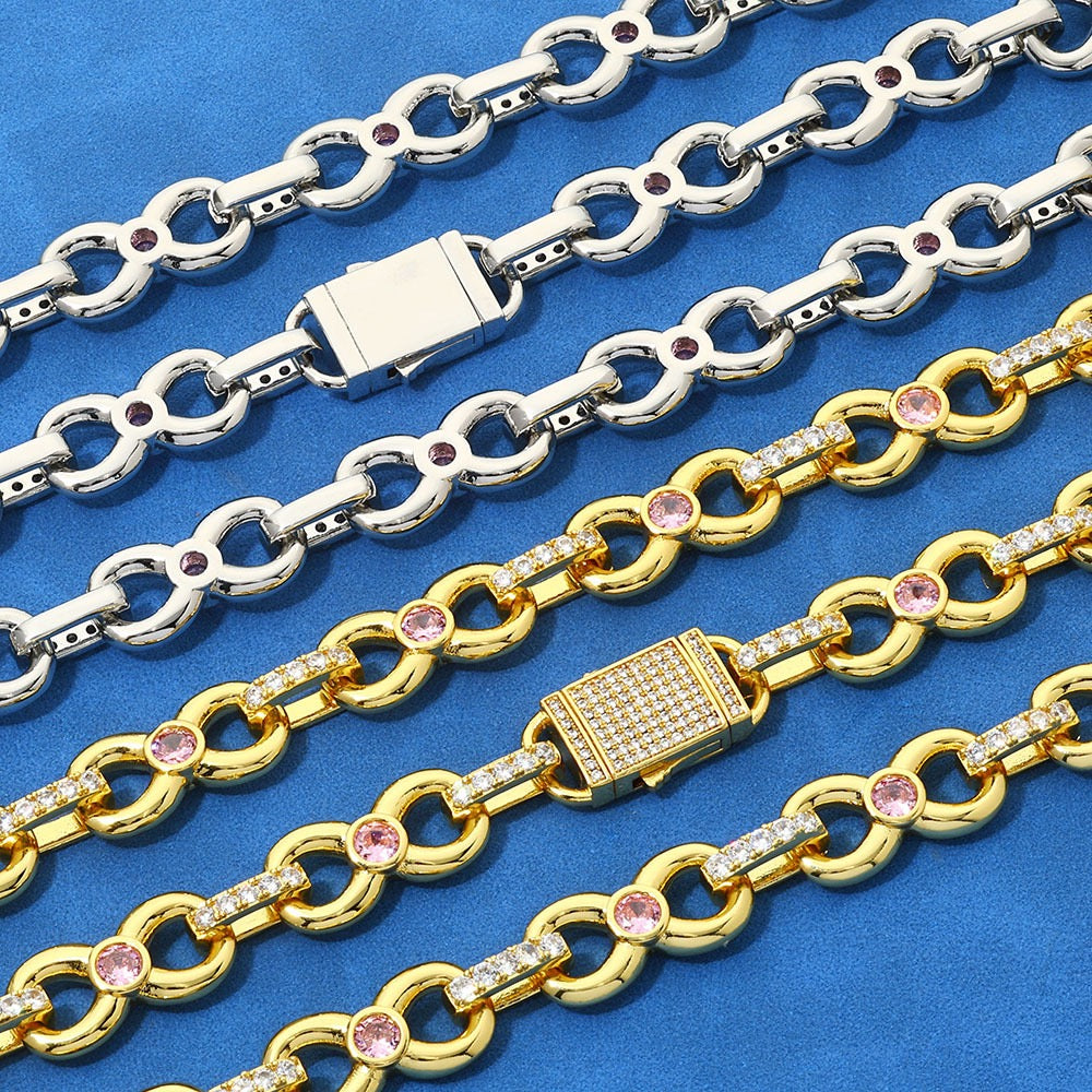 12mm Pink Daimonds With Infinity Cuban Bracelet