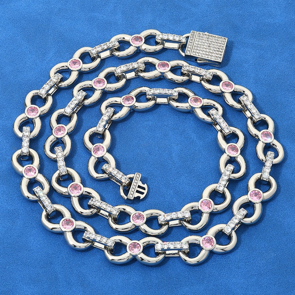 12mm Pink Daimonds With Infinity Cuban Link Chains