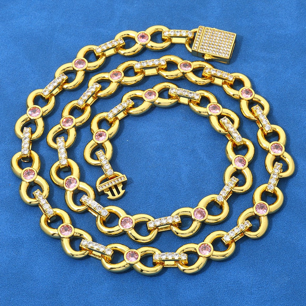 12mm Pink Daimonds With Infinity Cuban Link Chains